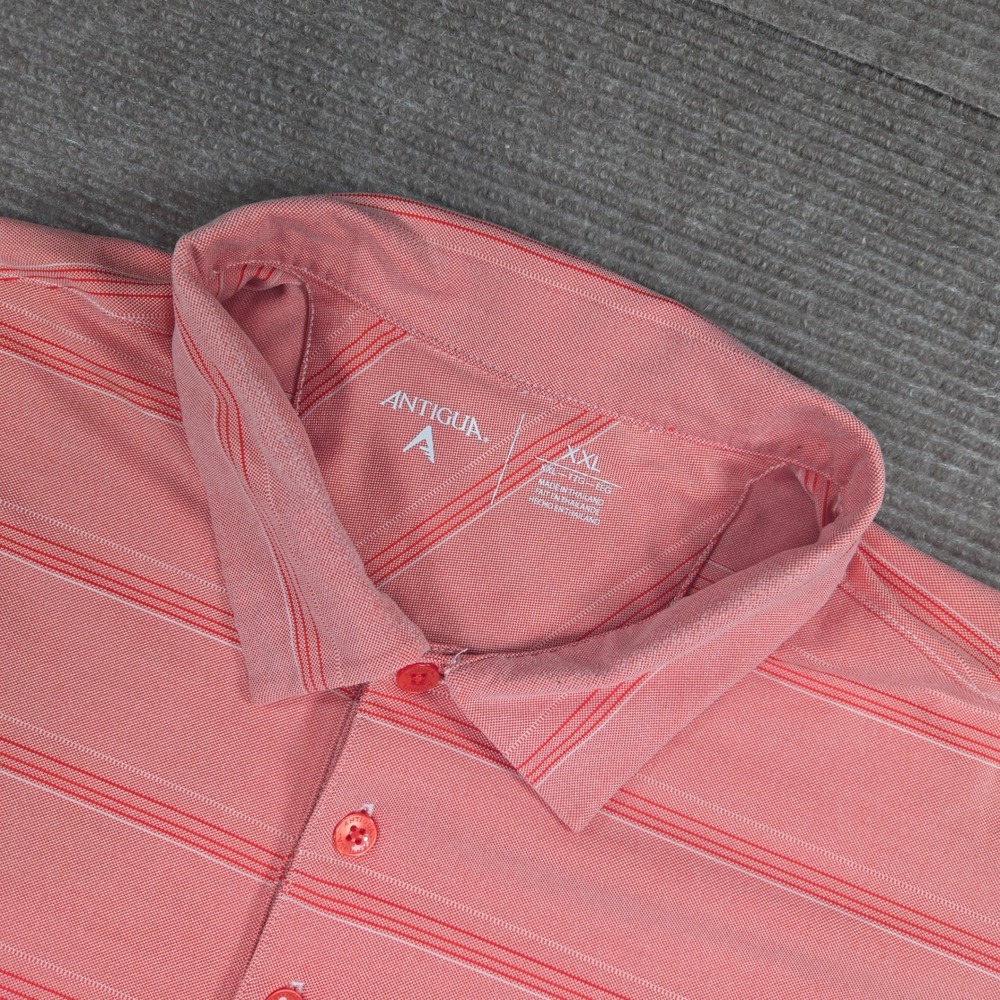 Antigua Mens XXL Coral Striped Performance Short Sleeve Golf Polo Shirt